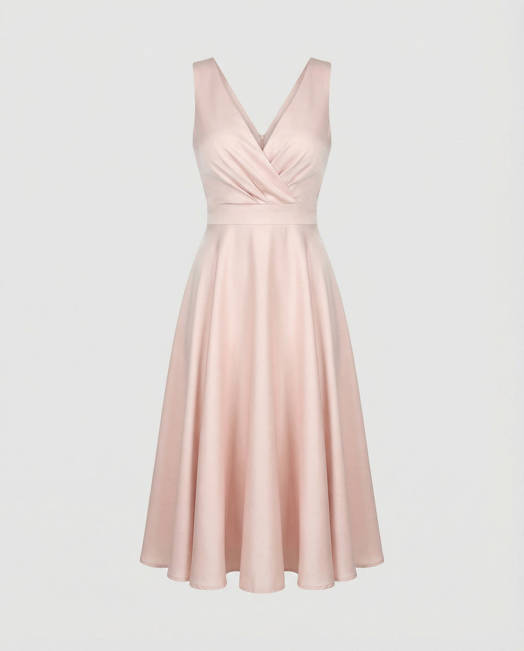 Midi dress in A-line, zipper, straps, V neck, sleeveless, elegant, for women, cocktail party
