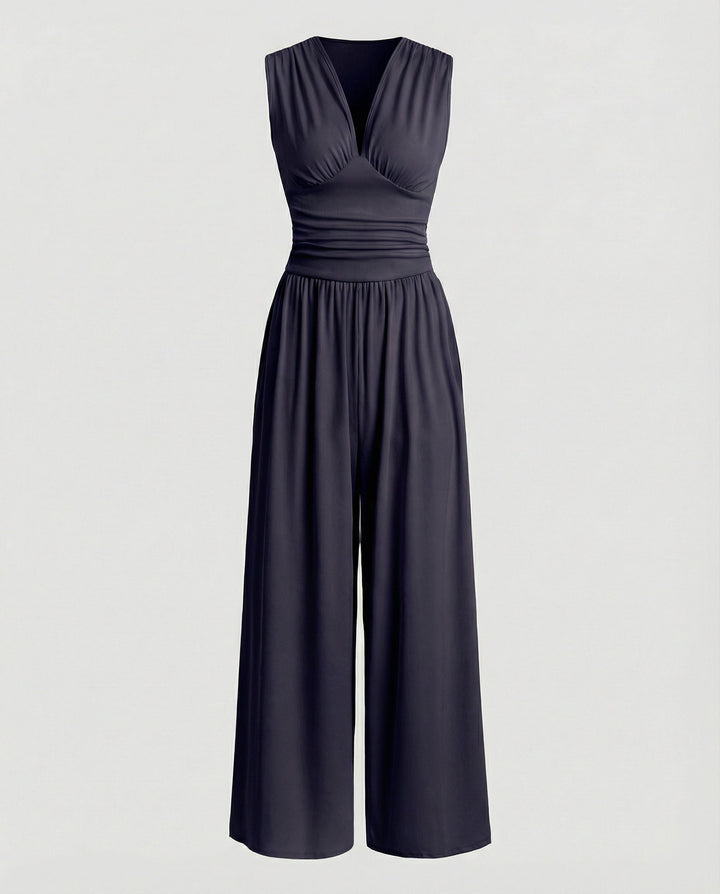 Women's jumpsuit with stylish V-neck and wide leg Mune Fashion