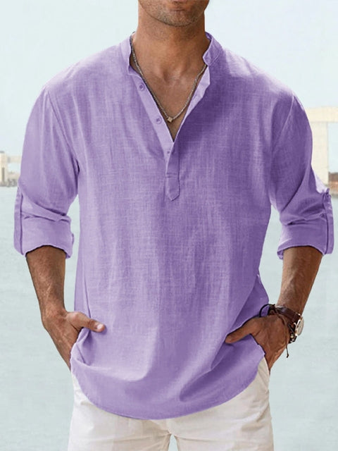 Men's Casual Shirt Long Sleeve with Stand Collar