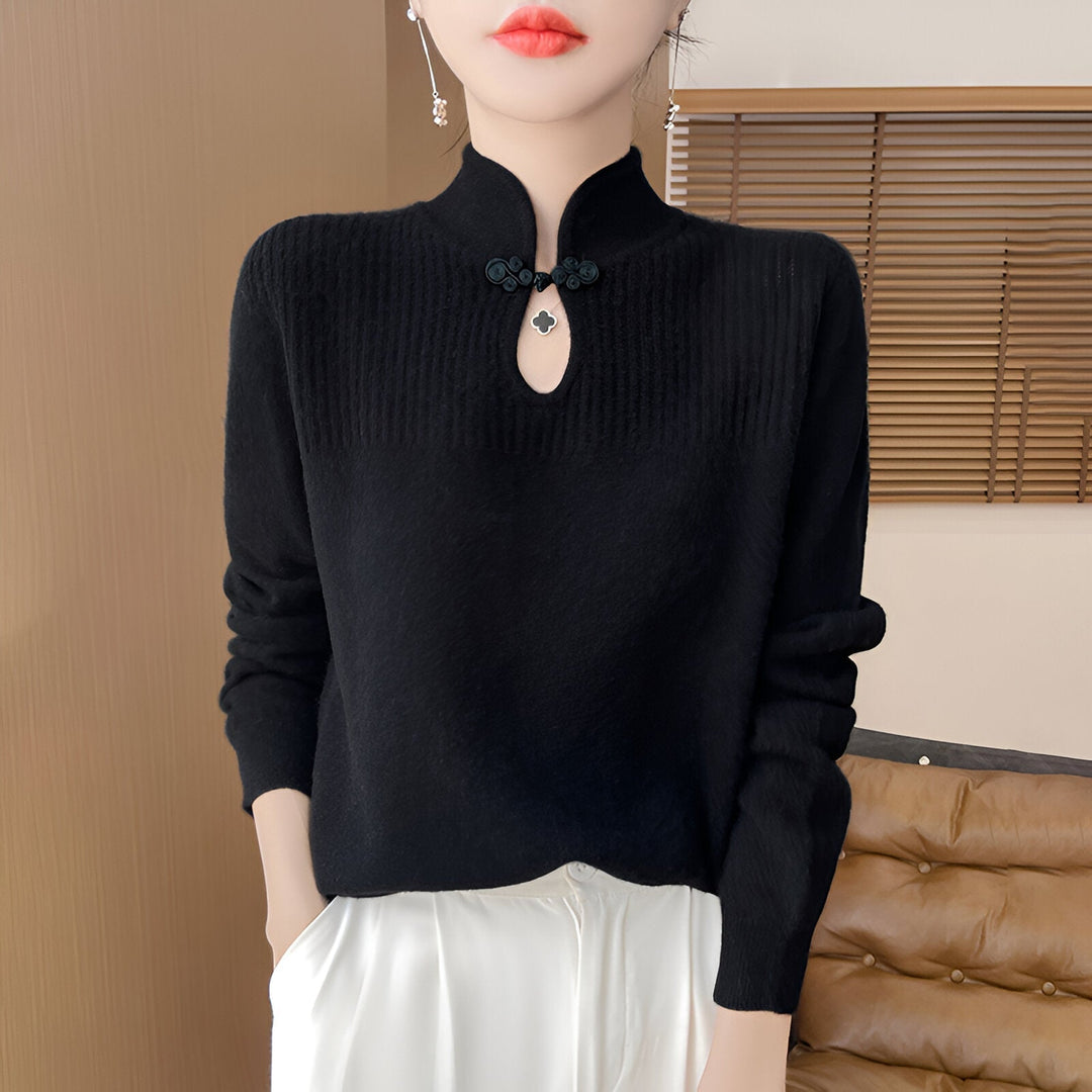 Mune | Elegant Merino Wool Sweater In Chinese Style