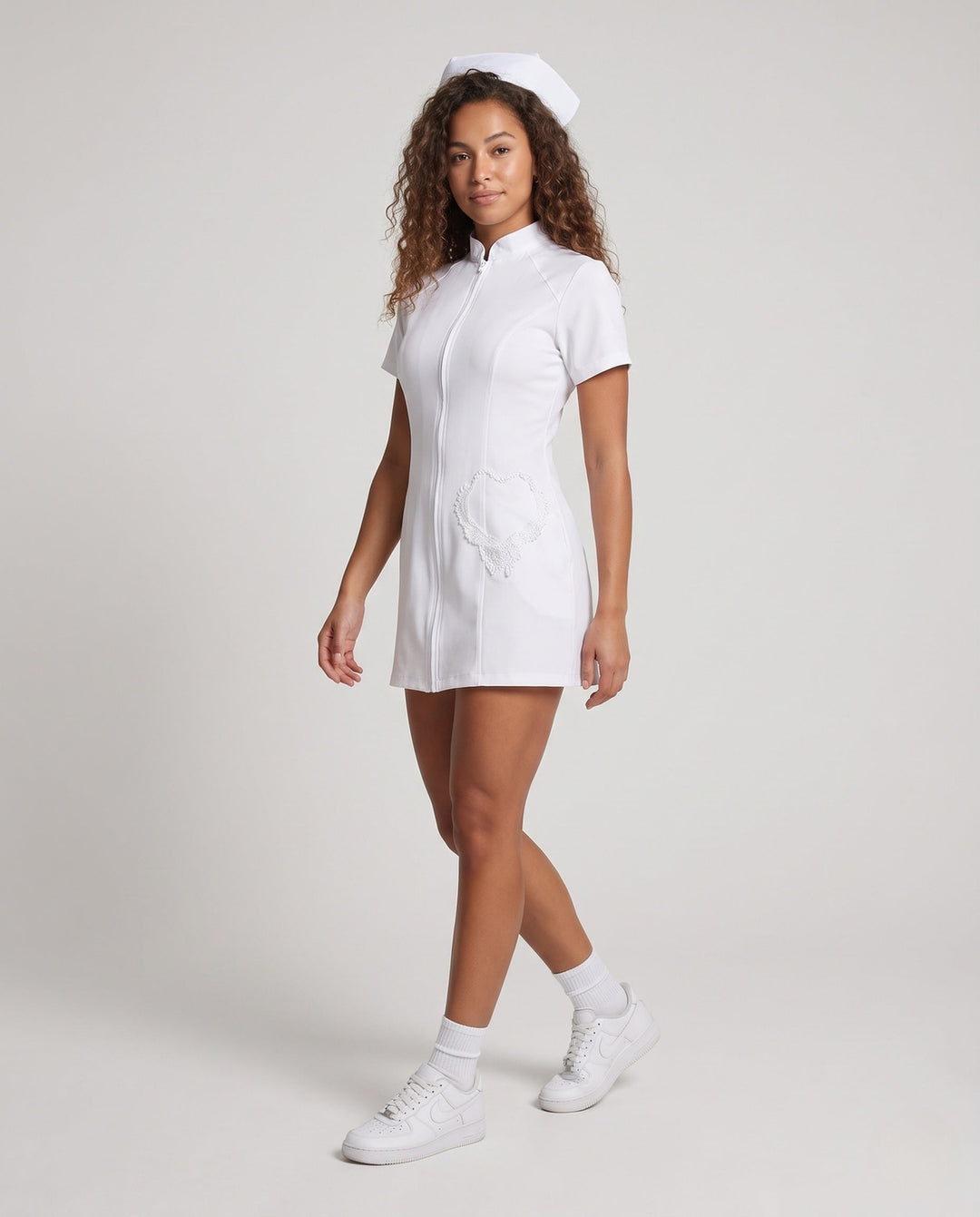 Women's sexy nurse costume with zipper and garter Mune Fashion