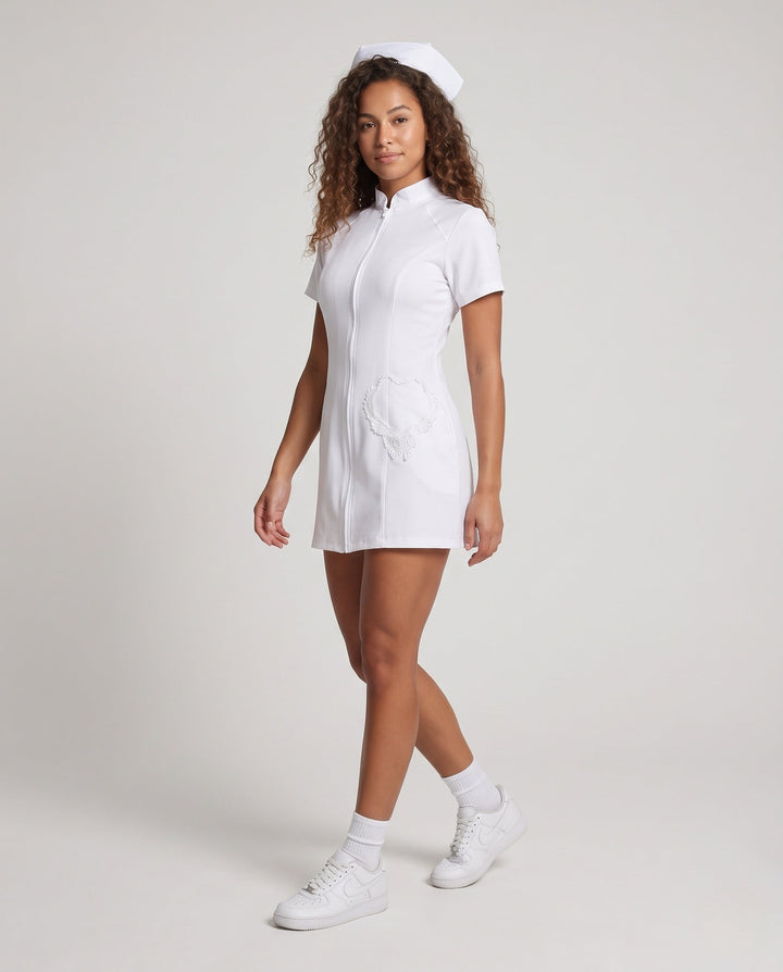 Women's sexy nurse costume with zipper and garter Mune Fashion