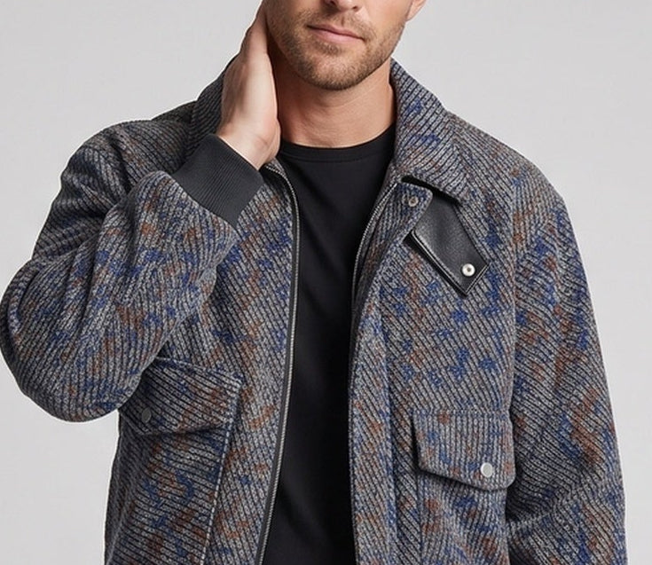 Men's Structured Overshirt Bomber Jacket with Ribbed Cuffs & Patch Pockets Mune Fashion