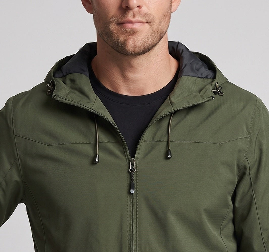 Men's Lightweight Functional Outdoor Jacket with Hood, Multi-Layer Softshell and Hidden Zipper
