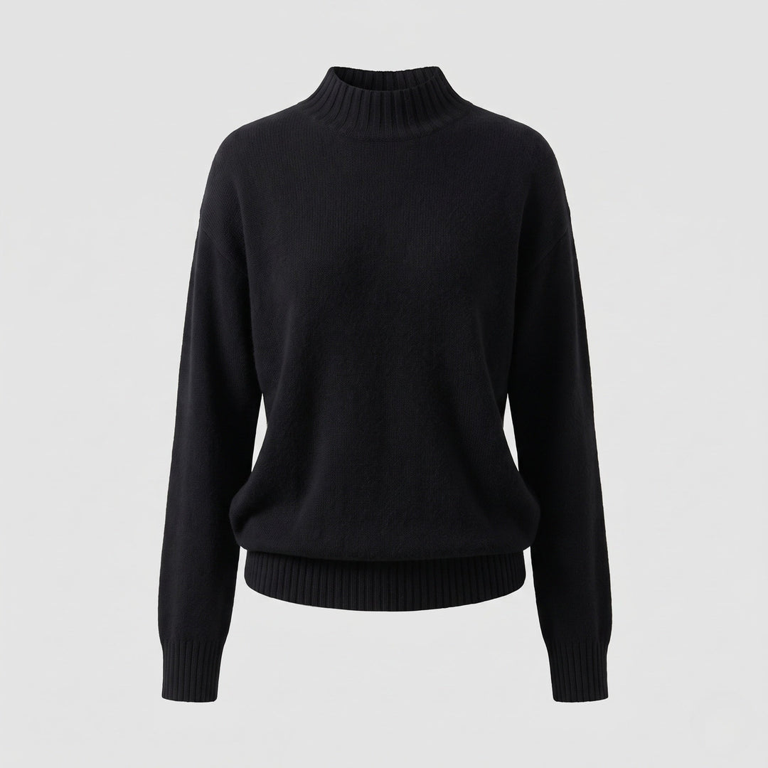 Women's Fine Cashmere-Look Stand Collar Sweater with Dropped Shoulders Mune Fashion