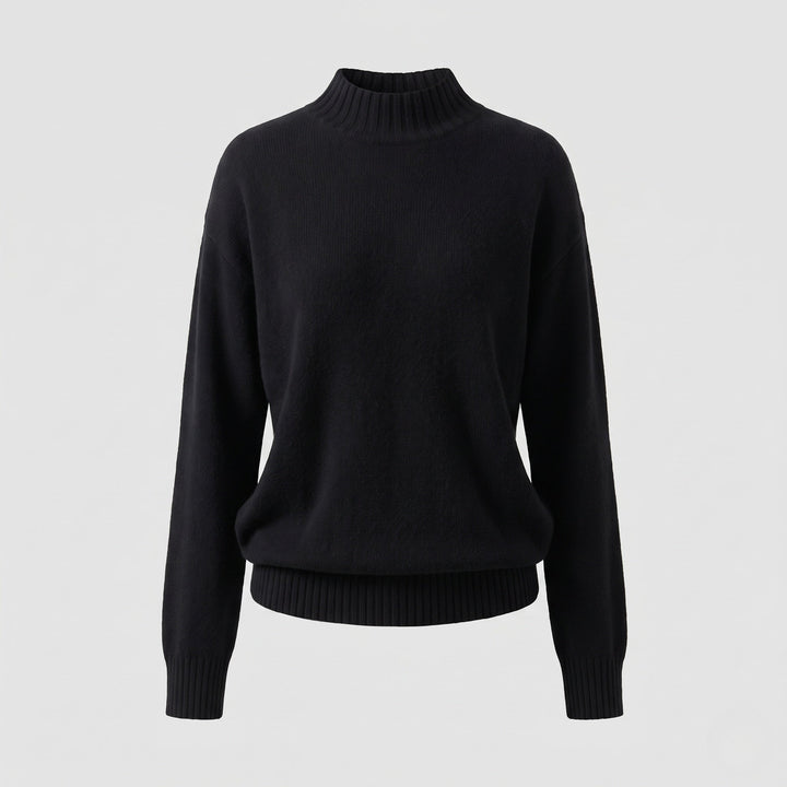 Women's Fine Cashmere-Look Stand Collar Sweater with Dropped Shoulders Mune Fashion