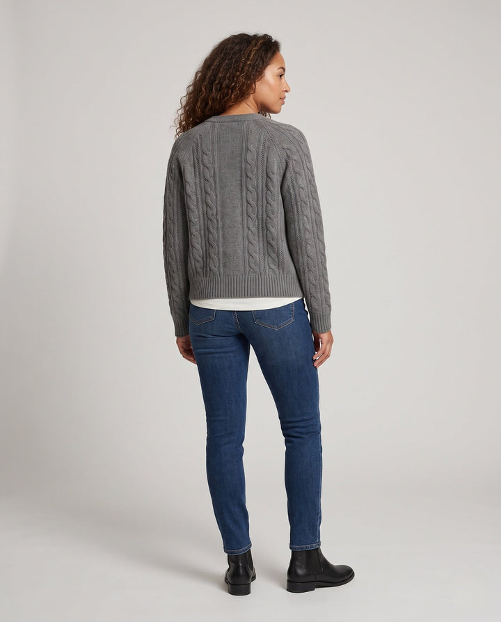 Women's Boxy Braided Knit Cardigan with Raglan Sleeves and Angora-like Texture Mune Fashion