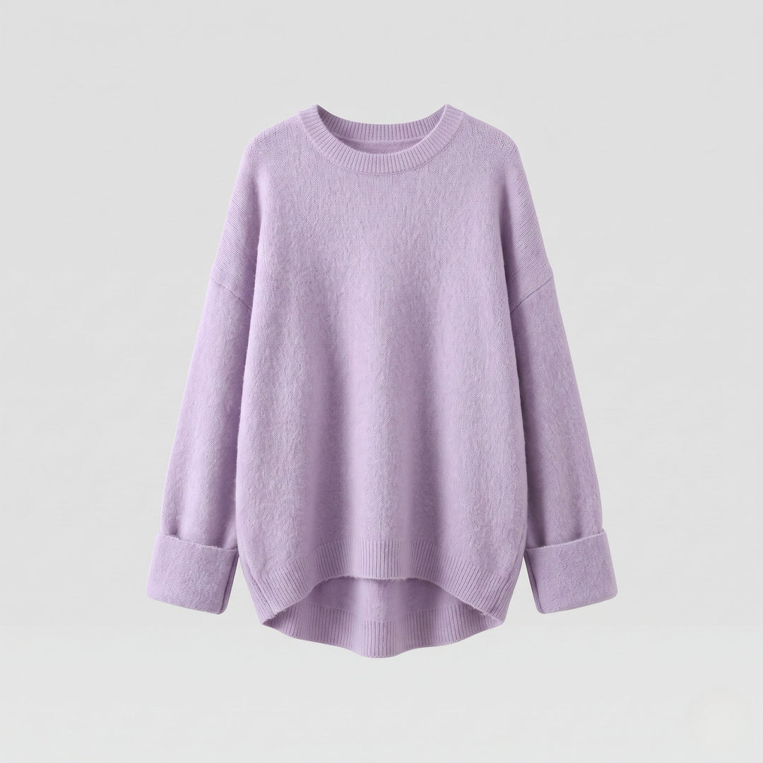 Ladies Oversize Long Sweater in Mohair Look with Round Neck, Drop Shoulder and Side Slit Mune Fashion