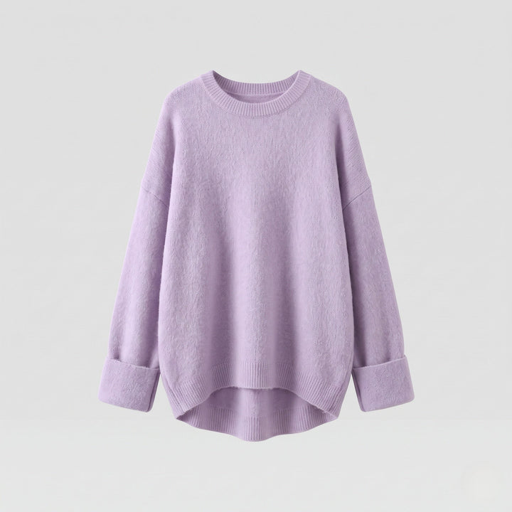 Ladies Oversize Long Sweater in Mohair Look with Round Neck, Drop Shoulder and Side Slit Mune Fashion