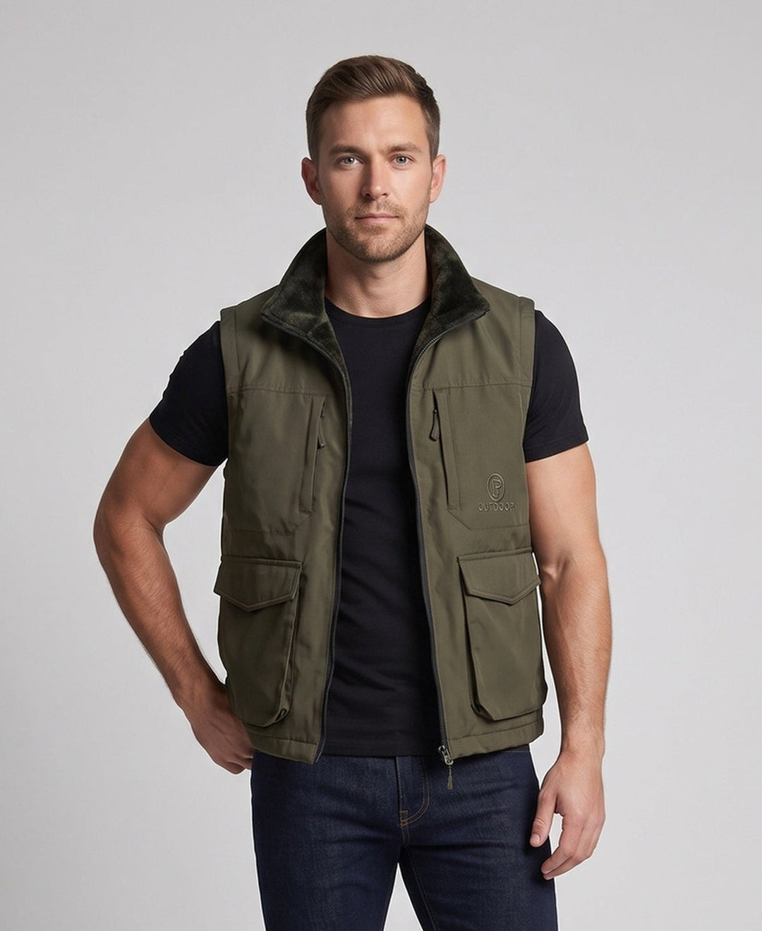 Men's multifunctional outdoor vest with high collar, zipper and multiple pockets Mune Fashion