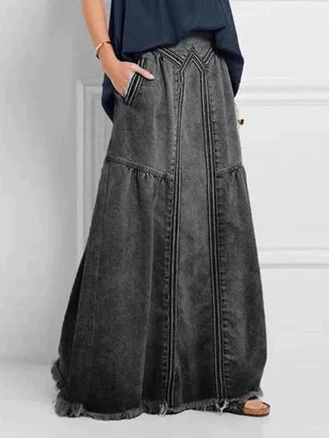 Long denim skirt with elastic waistband