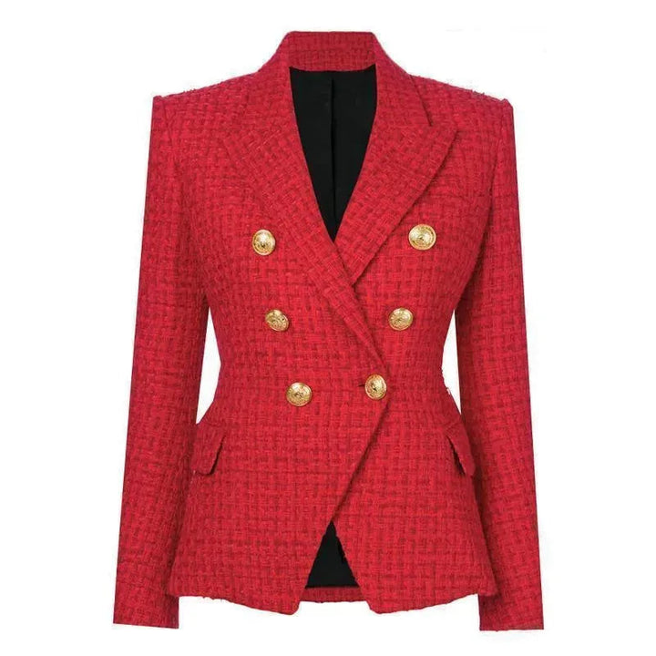 Mune | The Pragmatic Red Tweed Blazer for Women Casual Solid Color