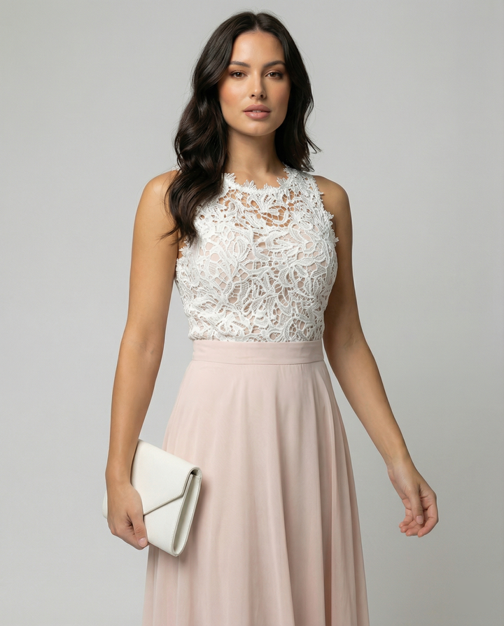 Mune Fashion | Sleeveless Dress Elegant Lace Top Flowing Long Skirt Party Wear