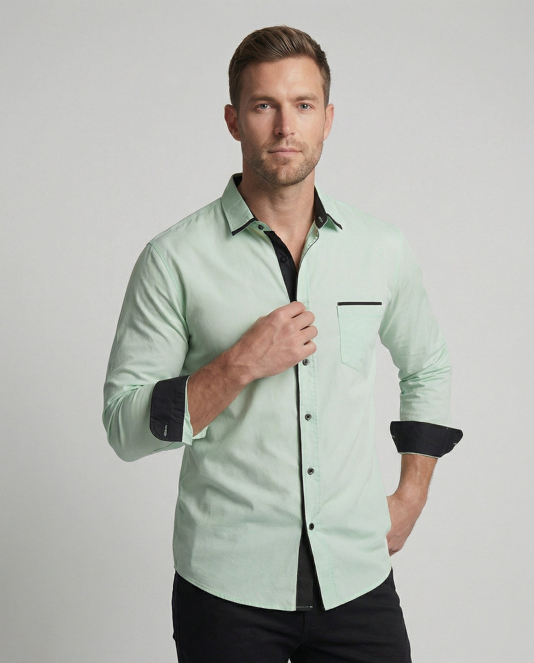 Long sleeve shirt men business with Kent collar