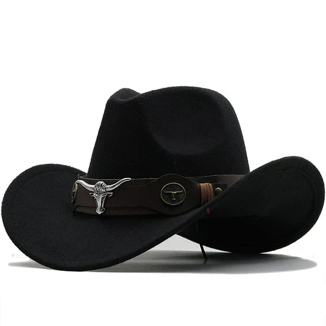 Mune Fashion - Western-style felt hat with bull buckle band