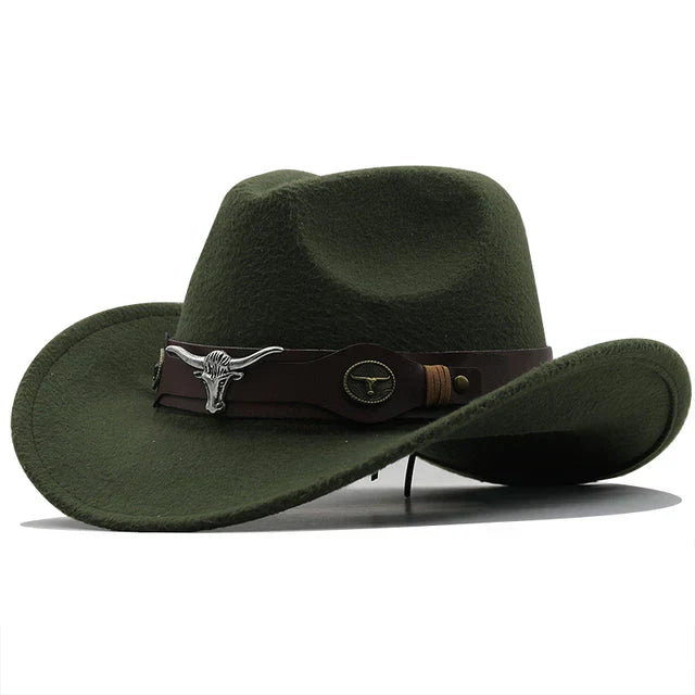 Mune Fashion - Western-style felt hat with bull buckle band