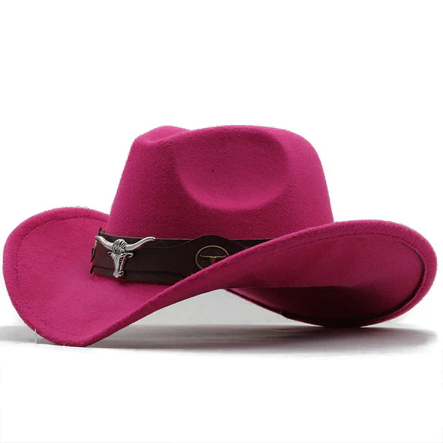 Mune Fashion - Western-style felt hat with bull buckle band