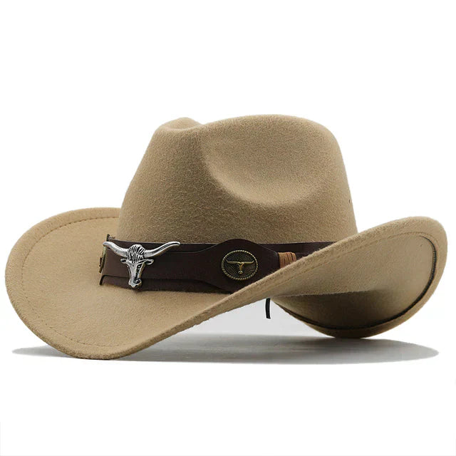 Mune Fashion - Western-style felt hat with bull buckle band