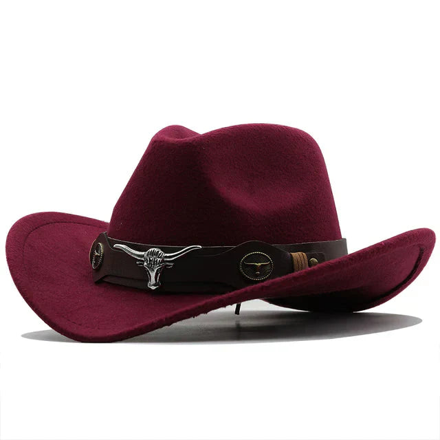 Mune Fashion - Western-style felt hat with bull buckle band