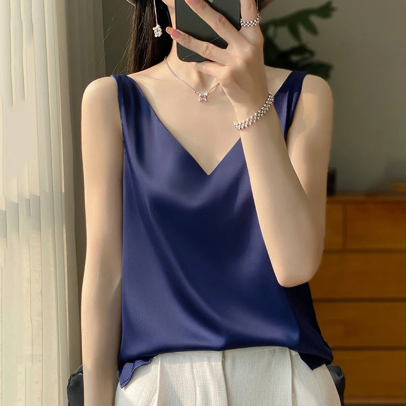 Sleeveless satin silk top
