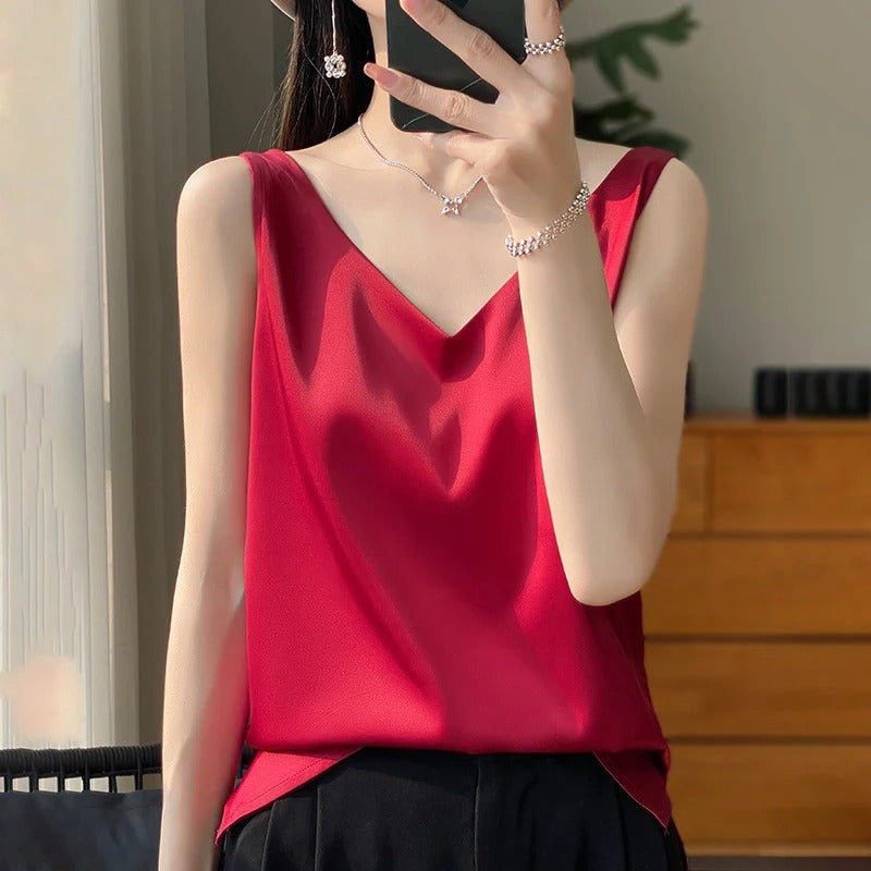 Sleeveless satin silk top