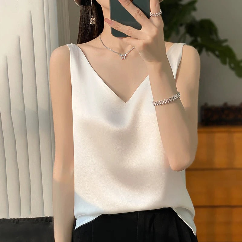 Sleeveless satin silk top