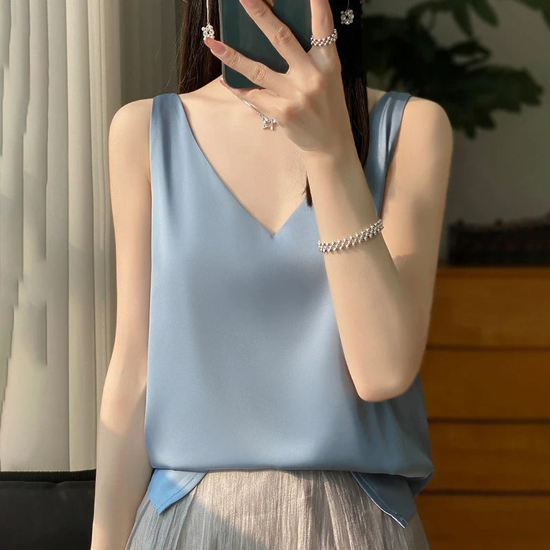 Sleeveless satin silk top