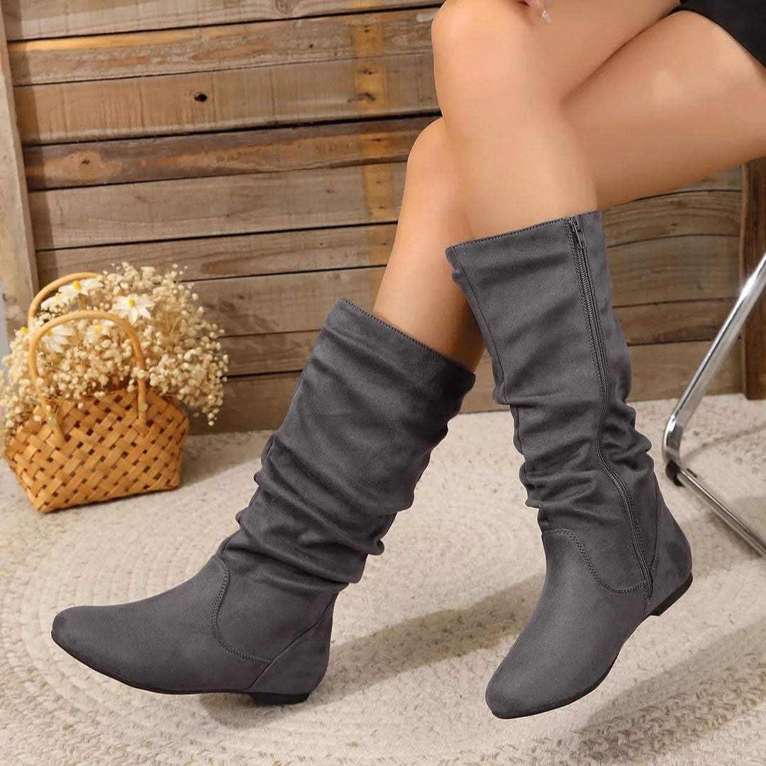 Mune | Suede Ankle Boots Up To The Calf with Side Zipper