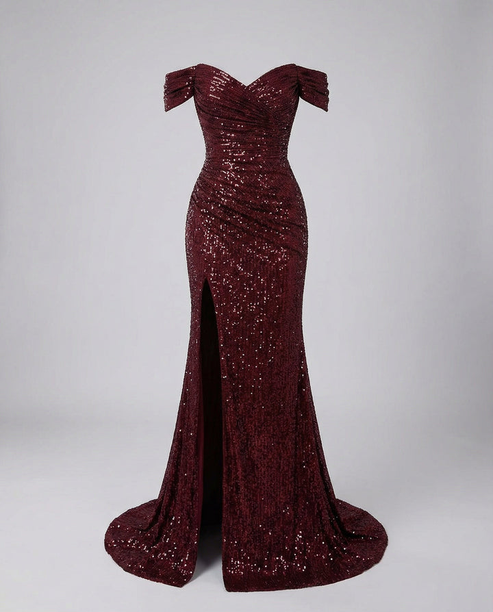 Sparkling Women's Evening Dress Strapless Maxi Dress with Slit for Wedding & Celebration | Mune Fashion