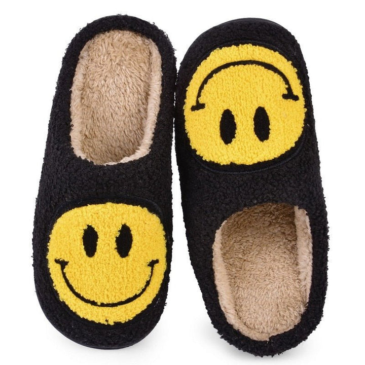 Mune | Large Smiley Pattern Fur Slippers