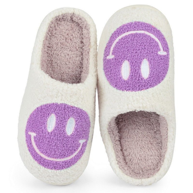 Mune | Large Smiley Pattern Fur Slippers