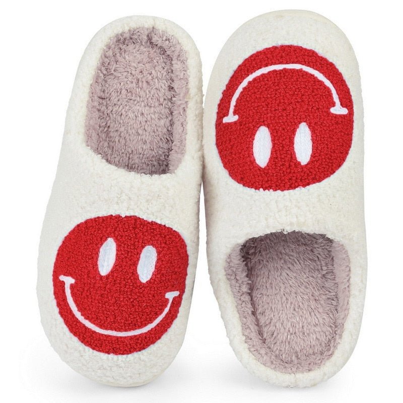 Mune | Large Smiley Pattern Fur Slippers