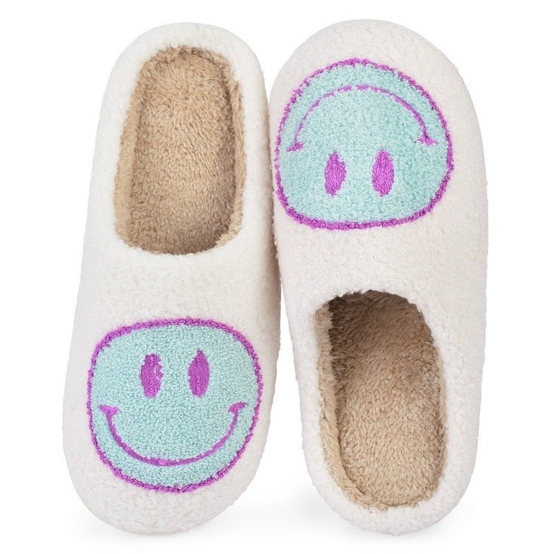 Mune | Large Smiley Pattern Fur Slippers
