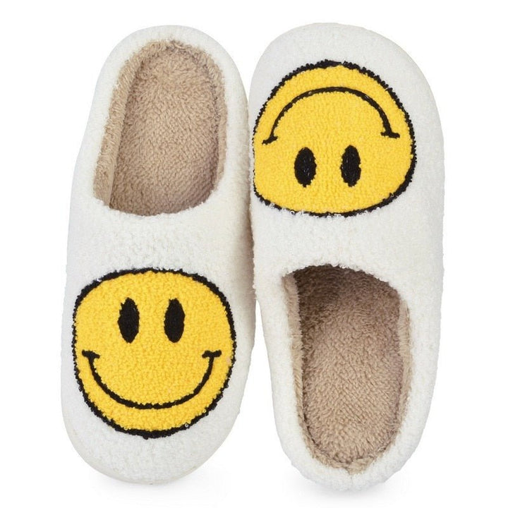 Mune | Large Smiley Pattern Fur Slippers