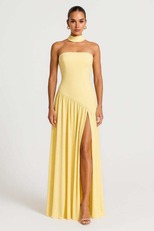 Mune | Elegant Strapless Dress with High Slit for Women